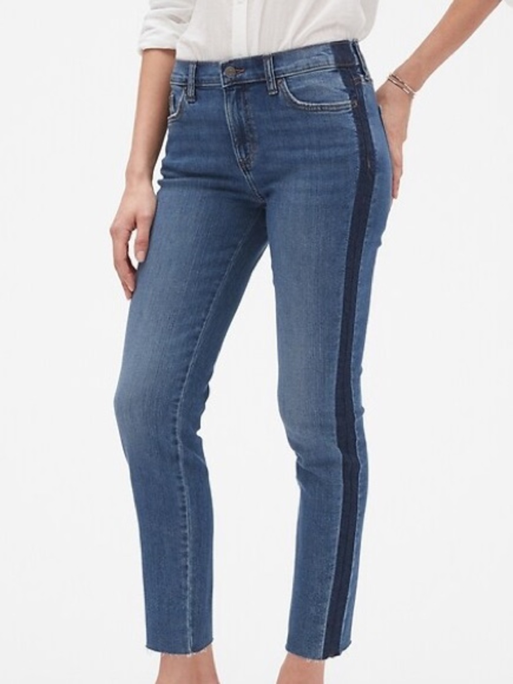 Banana Republic Factory Women 28/6 Medium Wash Tuxedo Stripe Straight Ankle Jean